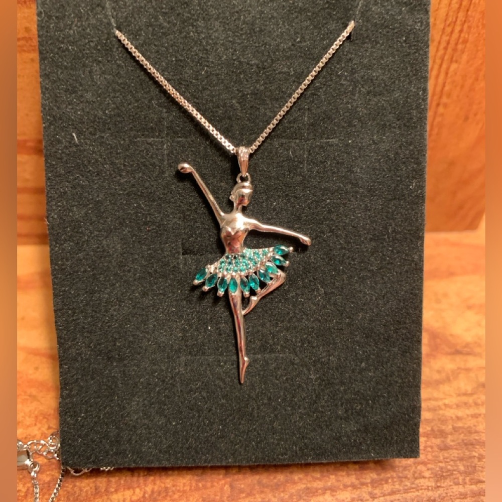 Ballerina Pendant Necklace (Silver & Emerald) - Picture 6 of 6
